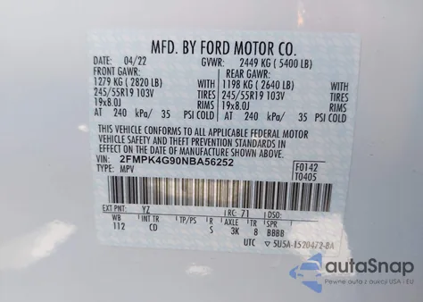 2022 Ford Edge Se из США, поврежденный, VIN 2FMPK4G90NBA56252